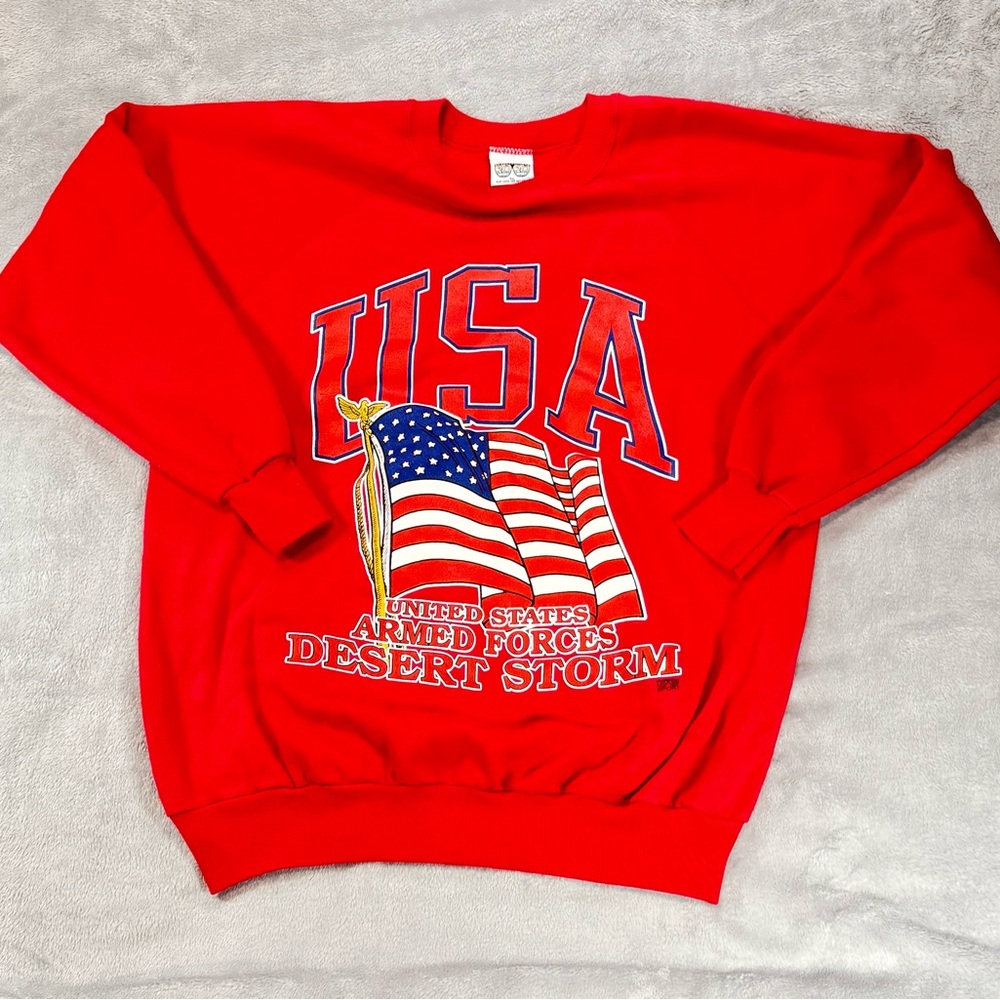 Vintage Operation Desert Storm Support Out Troops Sweatshirt Size XL. Red🔥